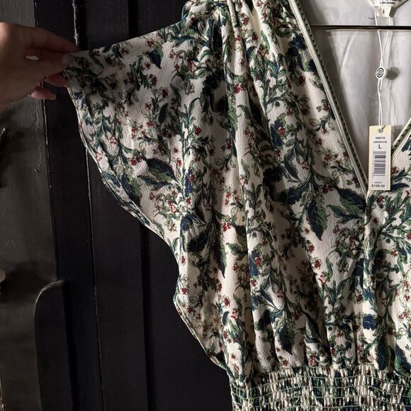 NWT Max Studio green and cream flutter sleeve floral tiered maxi dress - Picture 4 of 14